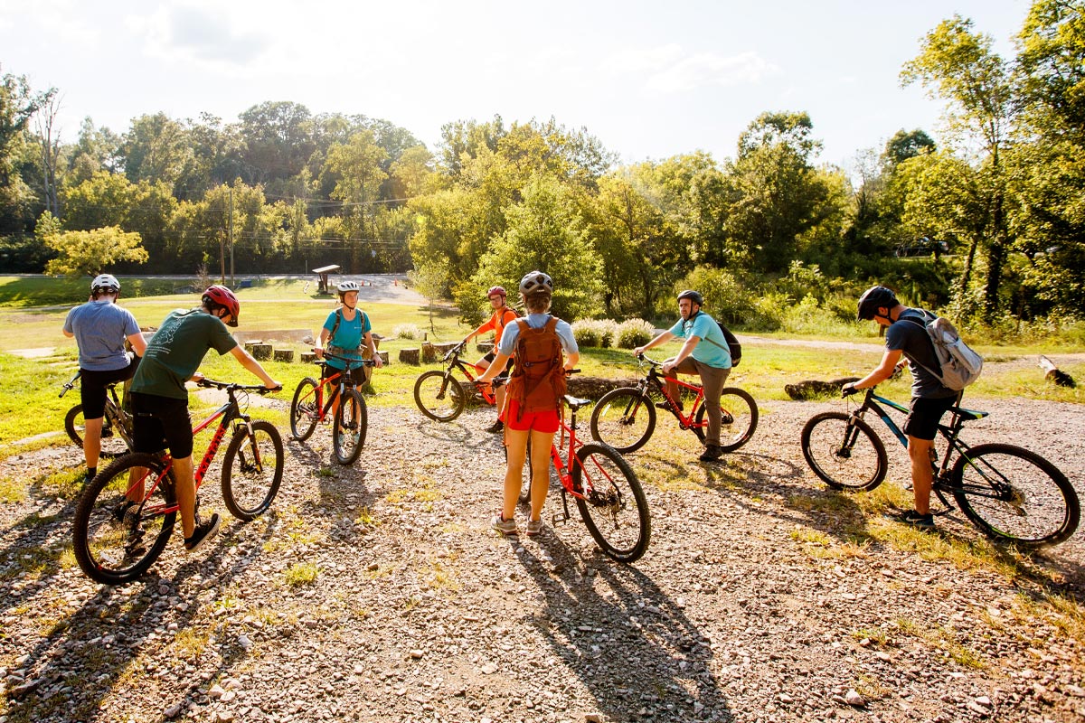 Student ride bikes on Knoxville Greenway