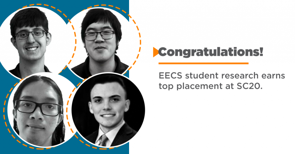 Picture of EECS student winners of SC20 poster awards