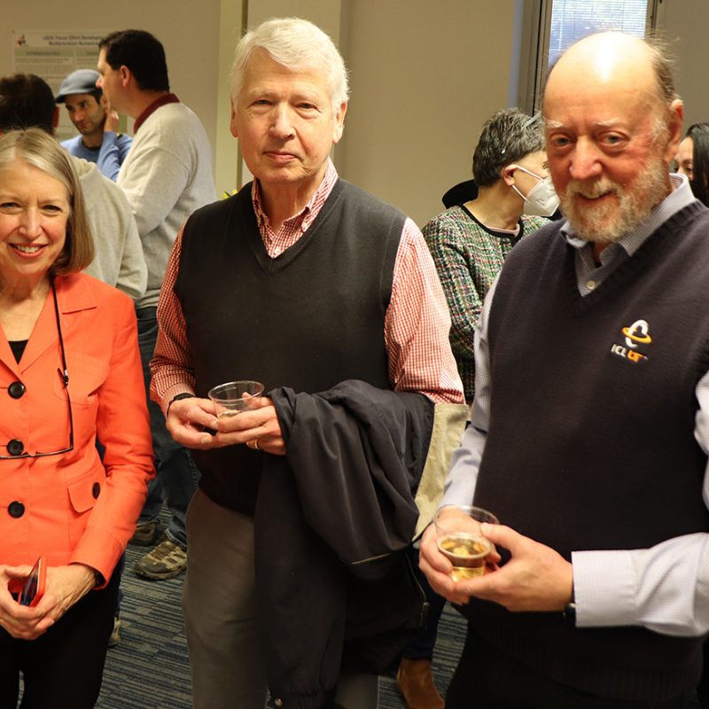 (Left to right) Sue Dongarra (Jack’s wife), former associate director of the Innovative Computing Laboratory Terry Moore, and Dongarra during the celebration at UT.