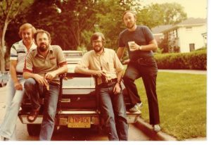 1979, Dongarra’s car with the LINPACK license plate and the authors of the LINPACK software package, suburbs of Chicago near Argonne National Lab. Dongarra is far left.